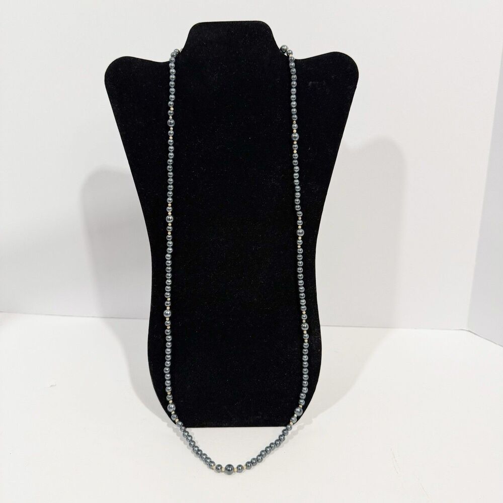 Vintage Silver Tone Beaded Statement Necklace Long Strand - Picture 4 of 15